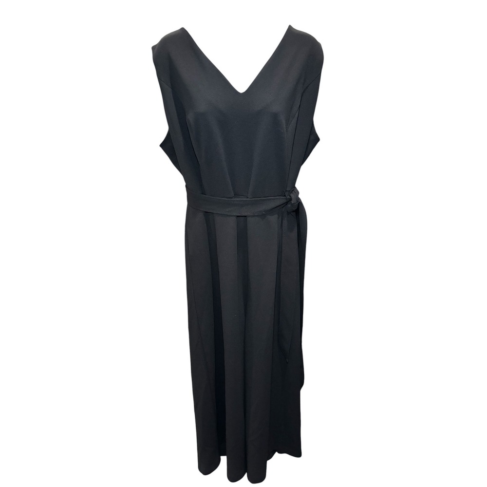 Calvin Klein Wide Leg Jumpsuit 18W Black Sleeveless V-Neck Belted
